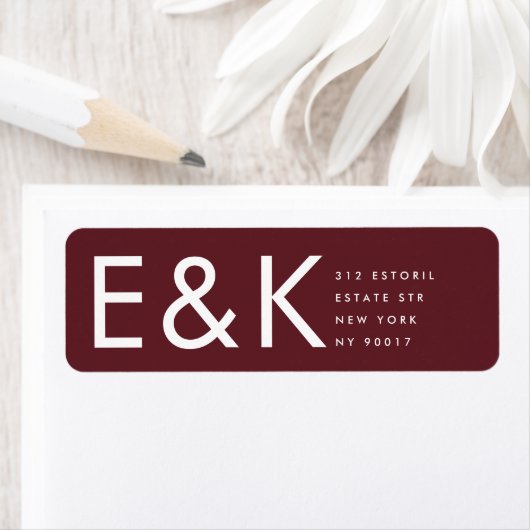 Burgundy Maroon Modern Bold Big Monogram Etiket (Insitu)