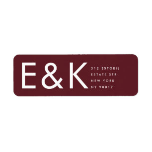 Burgundy Maroon Modern Bold Big Monogram Etiket