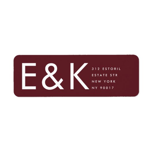 Burgundy Maroon Modern Bold Big Monogram Etiket (Voorkant)
