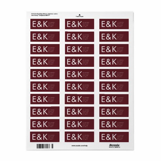 Burgundy Maroon Modern Bold Big Monogram Etiket (Full Sheet)