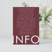 Burgundy Maroon Modern Bold Big Monogram Weddensch Informatiekaartje (Staand voorkant)