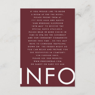 Burgundy Maroon Modern Bold Big Monogram Weddensch Informatiekaartje