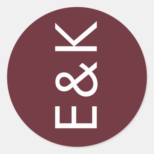 Burgundy Maroon Modern Bold Big Monogram Weddensch Ronde Sticker (Voorkant)