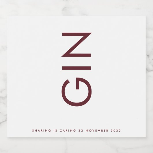 Burgundy Maroon Modern Bold Monogram Gin Likeurfles Etiket (Enkel label)