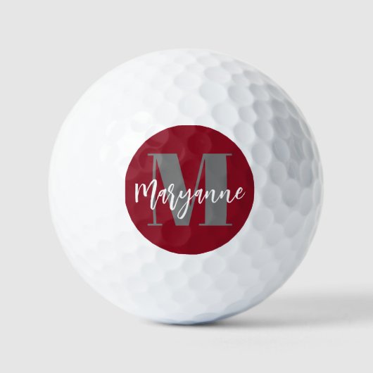 Burgundy Maroon Modern Elegant Monogram Golfballen (Voorkant)