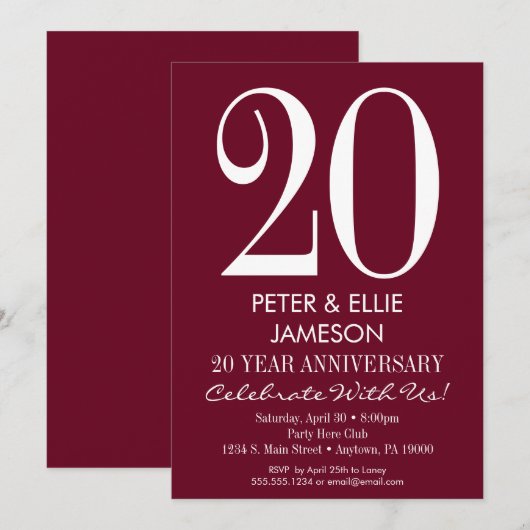 Burgundy Maroon Modern Jubileum Kaart (Voorkant / Achterkant)