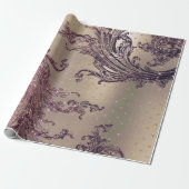 Burgundy Maroon Pink Rose Gold Royal Damask Hearts Cadeaupapier (Uitgerold)