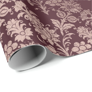 Burgundy Maroon Pink Rose Gold Royal Floral Cadeaupapier