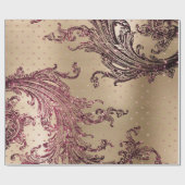 Burgundy Maroon Pink Rose Gold Royal Floral Hearts Cadeaupapier (Vlak)
