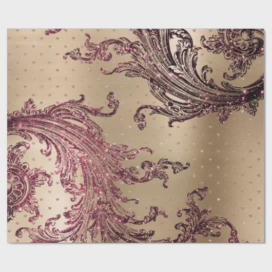 Burgundy Maroon Pink Rose Gold Royal Floral Hearts Cadeaupapier (Vlak)