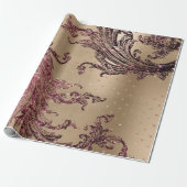 Burgundy Maroon Pink Rose Gold Royal Floral Hearts Cadeaupapier (Uitgerold)
