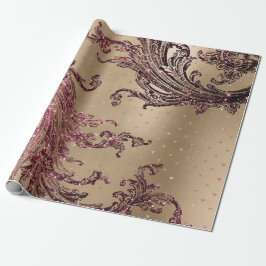 Burgundy Maroon Pink Rose Gold Royal Floral Hearts Cadeaupapier