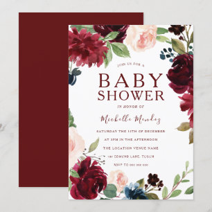 Burgundy Maroon Red Beauful Baby shower Kaart