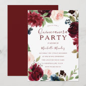 Burgundy Maroon Red Floral Quinceanera Kaart (Voorkant / Achterkant)