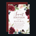 Burgundy Maroon Red Floral Sweet 16 Party Kaart<br><div class="desc">Burgundy Maroon Red Floral Sweet 16 Party Invitation Bekijk het collectie in Niche en Nest Store</div>