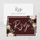 Burgundy Maroon Red Wine & Blush Flowers Weddensch RSVP Kaartje (Voorkant / Achterkant)