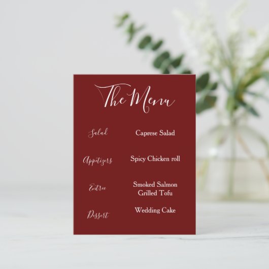 Burgundy Maroon Rood Wit Menu Minimalistisch (Staand voorkant)