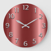 Burgundy Maroon Silver Gray Metallic Arabic Number Grote Klok (Voorkant)