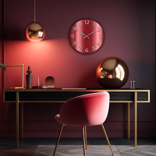 Burgundy Maroon Silver Gray Metallic Arabic Number Grote Klok