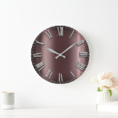 Burgundy Maroon Silver Grey Metallic Roman Number Grote Klok (Huis)