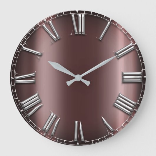 Burgundy Maroon Silver Grey Metallic Roman Number Grote Klok (Voorkant)