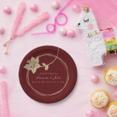 Burgundy Maroon Wedding Gold Floral Wreath Bridal Papieren Bordje (Feest)