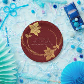 Burgundy Maroon Wedding Gold Floral Wreath Red Papieren Bordje (Feest)