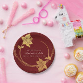 Burgundy Maroon Wedding Gold Floral Wreath Red Papieren Bordje (Feest)