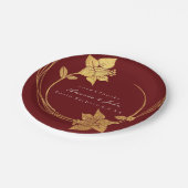 Burgundy Maroon Wedding Gold Floral Wreath Red Papieren Bordje (Gekanteld)