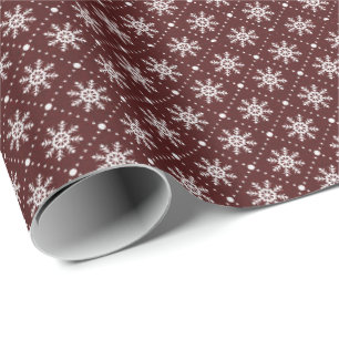 Burgundy Maroon White Snowflakes Lines Feestdagen Cadeaupapier