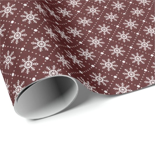 Burgundy Maroon White Snowflakes Lines Feestdagen Cadeaupapier (Rol Hoek)