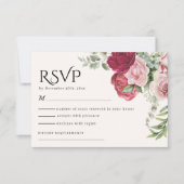 Burgundy Marsala and Blush Pink Floral Wedding RSVP Kaartje (Voorkant)