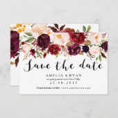 Burgundy Marsala Bloemen Save the Date Kaart (Voorkant / Achterkant)