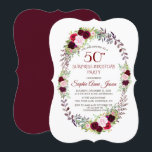 Burgundy Marsala bloemenkrans 50e verjaardag Kaart<br><div class="desc">Burgundy Marsala bloemenkrans verjaardagsuitnodiging. Dit rustieke ontwerp bevat prachtige waterverf bloemen in een krans, pijlen met hart en bloemenboeket (als scheidingslijn) op een witte achtergrond. Aan de achterkant is een mooie burgundy achtergrond. Gebruik de aanpassingstool om uw informatie toe te voegen. Ga voor meer naar mijn Burgundy Marsala Floral Wreath-verzameling....</div>