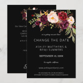 Burgundy Marsala Bloemige Datumswijziging - Zwart Kaart (Voorkant / Achterkant)