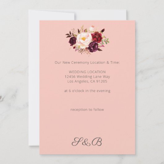 Burgundy Marsala Bloemige Datumwijziging - Roze 2 Kaart (Achterkant)