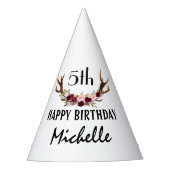 Burgundy Marsala Bloemige Geweien 5e Verjaardagsfe Feesthoedjes (Voorkant)