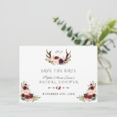 Burgundy Marsala Bloemige Herten Gehoorn Bruidsont Save The Date (Staand voorkant)
