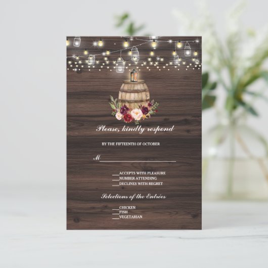 Burgundy Marsala Bloemlantaarn Trouw RSVP (Staand voorkant)