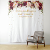 Burgundy marsala blush bloemige baby shower achter wandkleed (In situ)