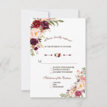 Burgundy Marsala Blush Bloemige Trouw RSVP
