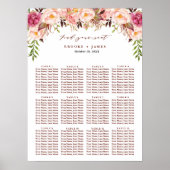 Burgundy Marsala Blush Boho Wedding Seating Chart Poster (Voorkant)