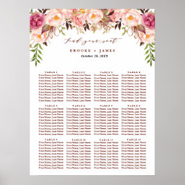 Burgundy Marsala Blush Boho Wedding Seating Chart Poster