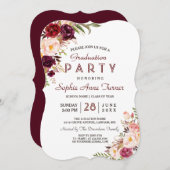 Burgundy Marsala Blush Floral Graduation Party Kaart (Voorkant / Achterkant)
