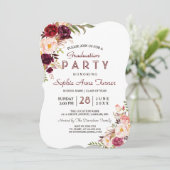 Burgundy Marsala Blush Floral Graduation Party Kaart (Staand voorkant)