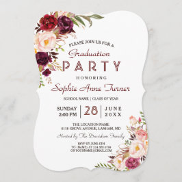 Burgundy Marsala Blush Floral Graduation Party Kaart