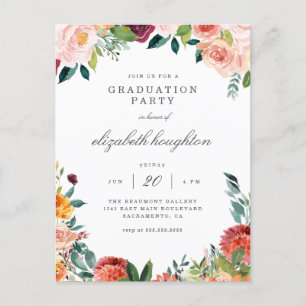 Burgundy Marsala Blush Floral Graduation Party Uitnodiging Briefkaart