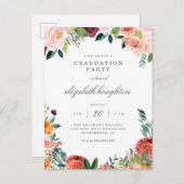 Burgundy Marsala Blush Floral Graduation Party Uitnodiging Briefkaart (Voorkant / Achterkant)