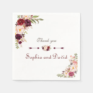 Burgundy Marsala Blush Floral Wedding Servet