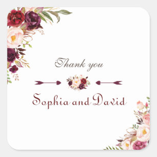 Burgundy Marsala Blush Floral Wedding Vierkante Sticker